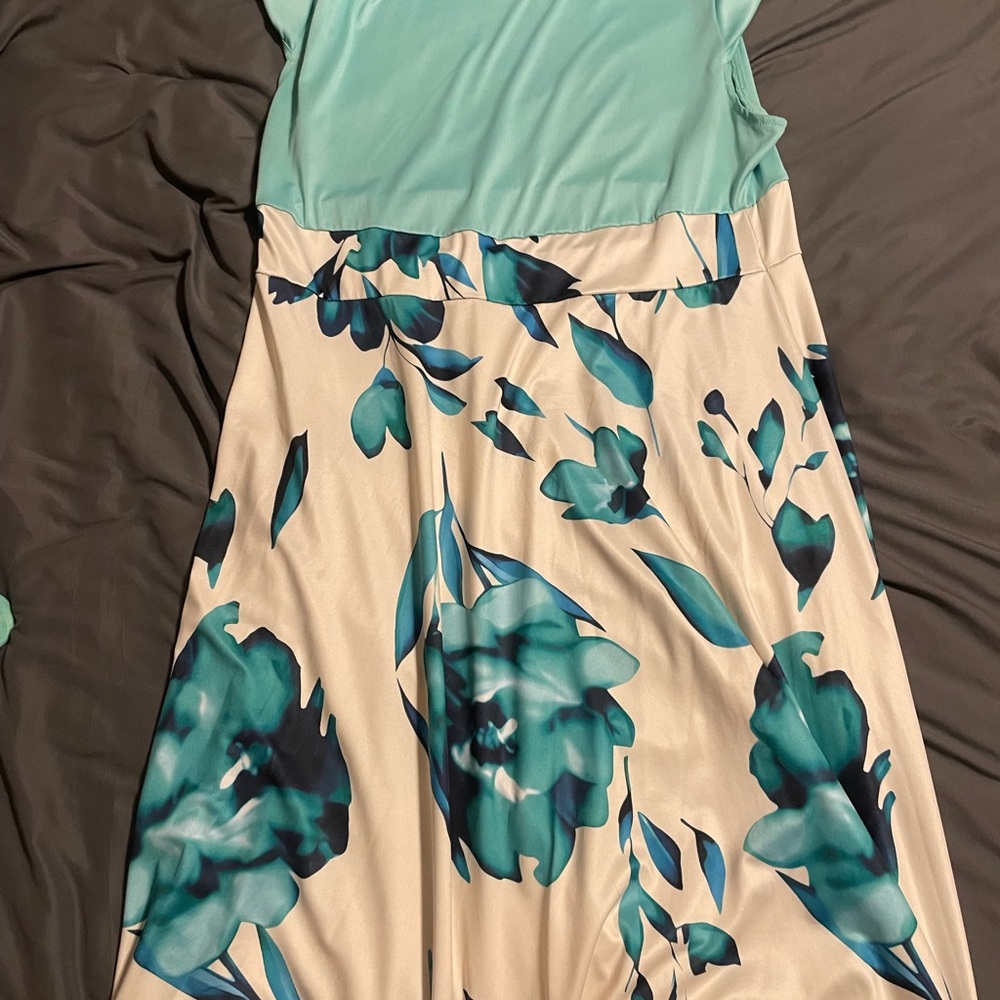 SHEIN Teal and Cream Floral High Low Dress